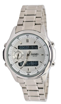SKM Digital & Analog Herren Uhr Armbanduhr 42mm Silber Farben Edelstahl Neu