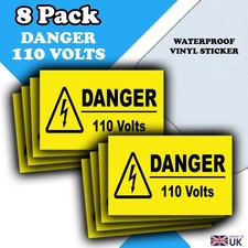 8 Pack Danger 110 Volts Labels – Waterproof Vinyl Electrical Stickers - 50x80mm