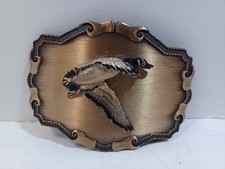 Raintree Brass Belt Buckle Flying Goose Geese Duck Hunting Vintage 1977 1978
