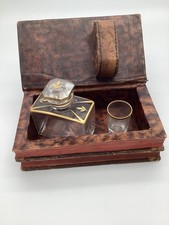 Small Antique French Leather Faux Books Hidden Liquor Decanter Tantalus Box