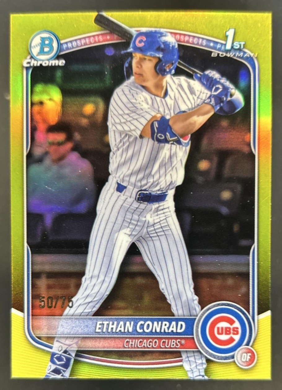 2025 Bowman Draft Ethan Conrad Chrome Yellow Refractor 1st Prospect #/75 Cubs