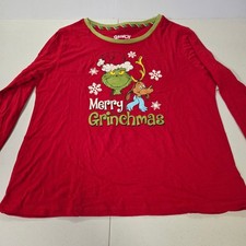 Dr Seuss The Grinch Merry Grinchmas Red Long Sleeve Pajama Shirt XL 16-18 NWT
