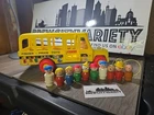 Vintage Fisher Price Little People 192 School Bus With Driver & 10 Figures