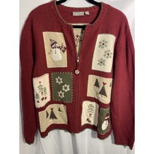 Croft Barrow Christmas Holiday Sweater Vintage Ramie Wool Blend Full Zip 1X Vtg