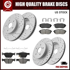 Front & Rear Drilled Brake Rotors and Ceramic Pads for 2015 Subaru Legacy 2.5L