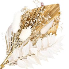 Shirene Trockenblumen, Trockenblumen f&uuml;r Kuchen, Boho wei&szlig;, gold