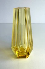 MOSER Art Glass BUD VASE Signed 6 Panel Cut Design Crystal 4.5” CZECH Republic