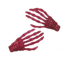 Skeleton Hand Hair Pin Clip Slide Large Barrette Bow Gothic Goth Horror Pink