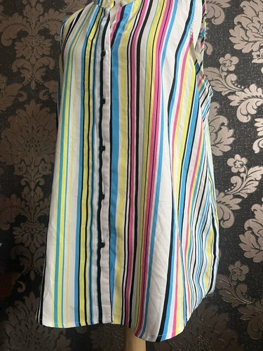 Rachel Zoe Multicoloured Striped Sleeveless Button Summer Blouse Ladies SizeL - Picture 9 of 12