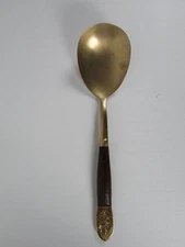 Vintage Large Oval Serving Spoon Buddha Bronze Brass Rosewood Siam Thailand 10"