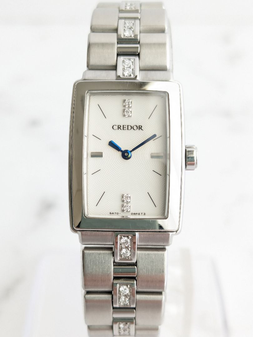 Seiko Credor 5A70-0Am0 Analog Quartz Women Aqua Blue Needle