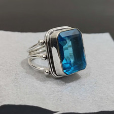 Blue Topaz Ring 925 Sterling Silver Band Statement Ring Handmade Ring All Size