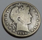 1898 Barber Half Dollar 50c Coin - Philadelphia - 90% Silver
