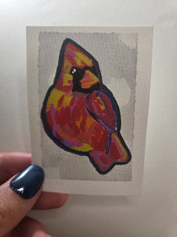 Cardinal Illustration ACEO on Paper, Unframed Single Piece 2.5x3.5, Cute, birds