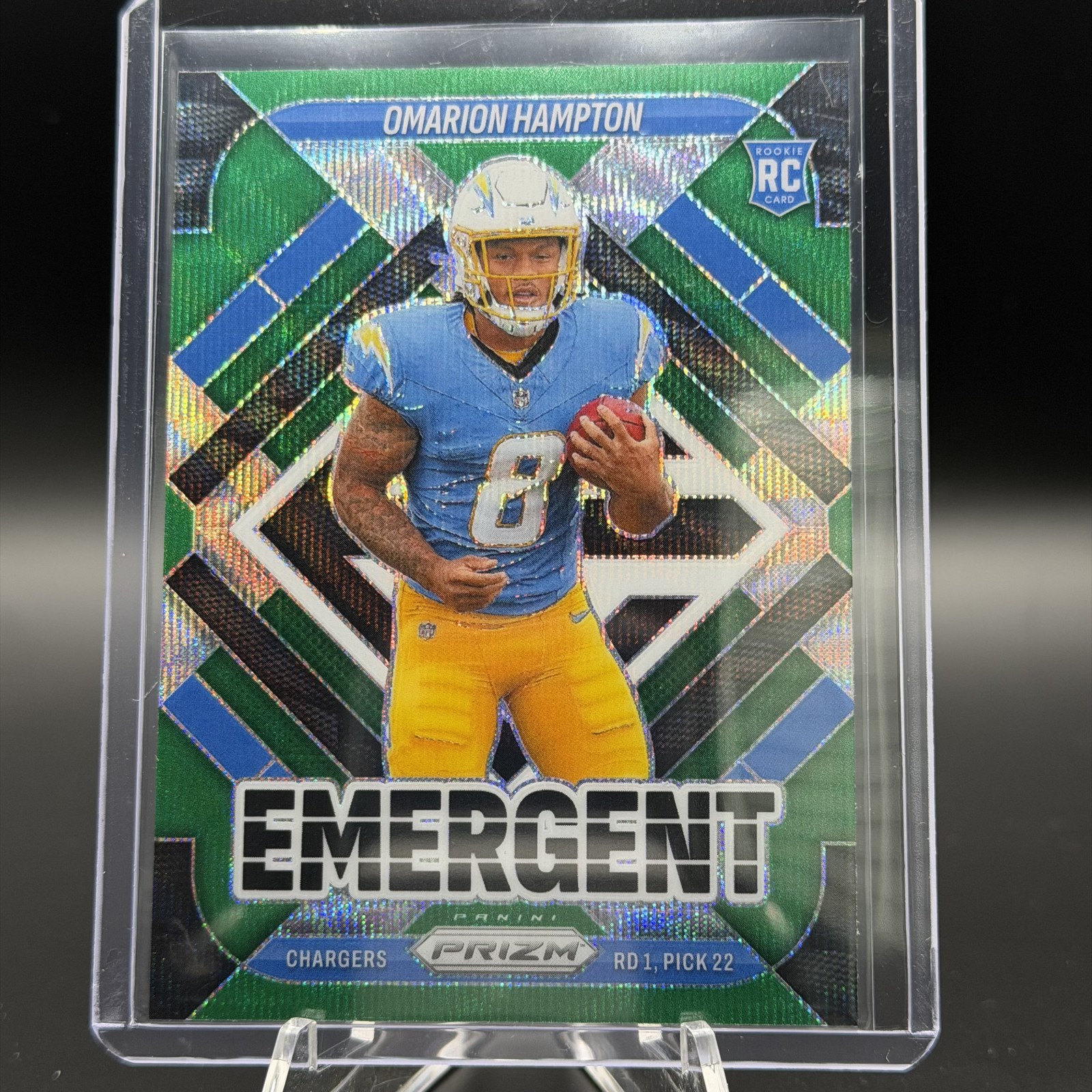 2025 Panini Prizm - Emergent Omarion Hampton #9 Green Wave Prizm (RC)