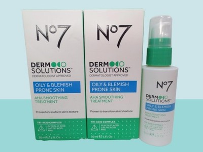 NO7 DERMA SOLUTIONS OILY & BLEMISH PRONE SKIN AHA SMOOTHING TREATMENT 1 OZ 2PCS