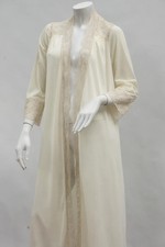Vintage 70s Olga Lace Trim Nylon Dressing Gown Robe Peignoir Duster Lingerie