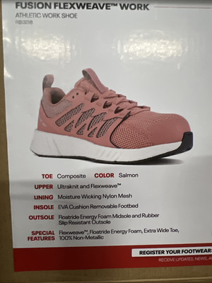 Reebok Fusion Flexweave Womens Size 9W Pink Composite Toe Work Shoes  Sneakers G8