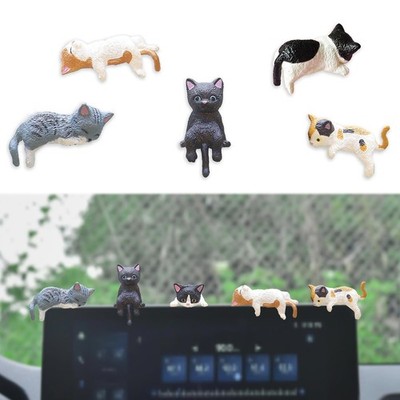 5 PCS Mini Cute Cats Computer Monitor Desk Accessories Dashboard Decor Resin