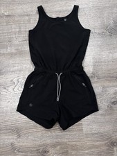 Athleta Girl Girls Black Solid Romper Sleeveless Scoop Neck Pockets S/7