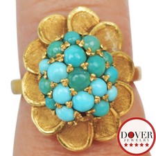 Vintage Turquoise 18K Yellow Gold Cluster Ring 5.5 Grams