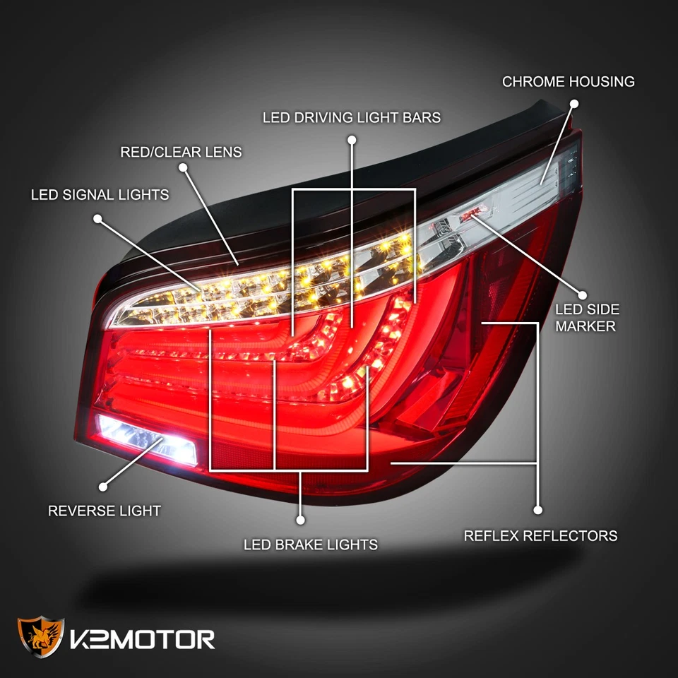 Red Fits 2004-2007 BMW E60 5-Series 525i 530i LED Tail Lights Brake Lamps 04-07 Foto 3 de 4