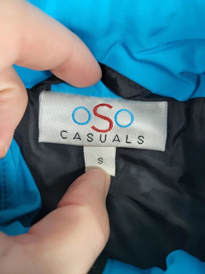 Colete acolchoado oSo Casuals feminino pequeno azul macio bolsos sem mangas zíper completo - Imagem 3 de 4