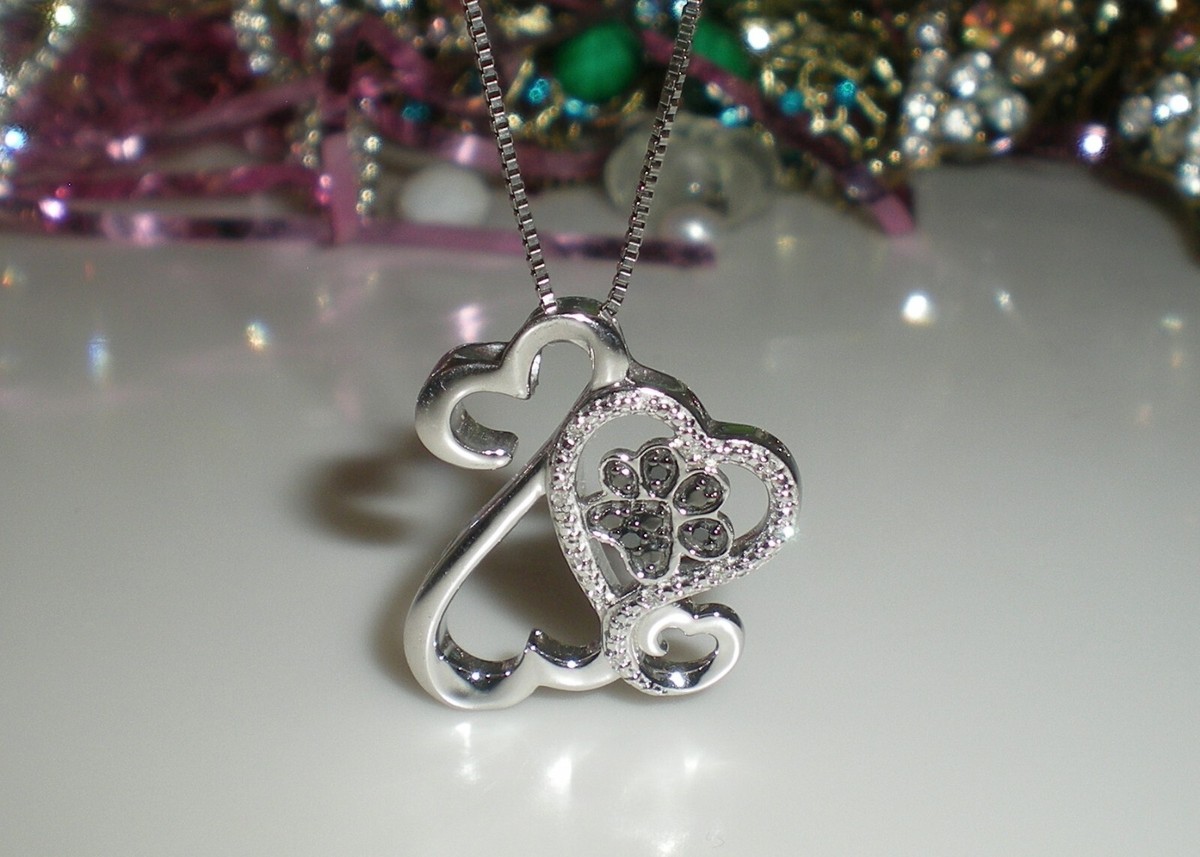 Jane Seymour Open Hearts SS FAMILY PAW PRINT BLK/WHT Diamond