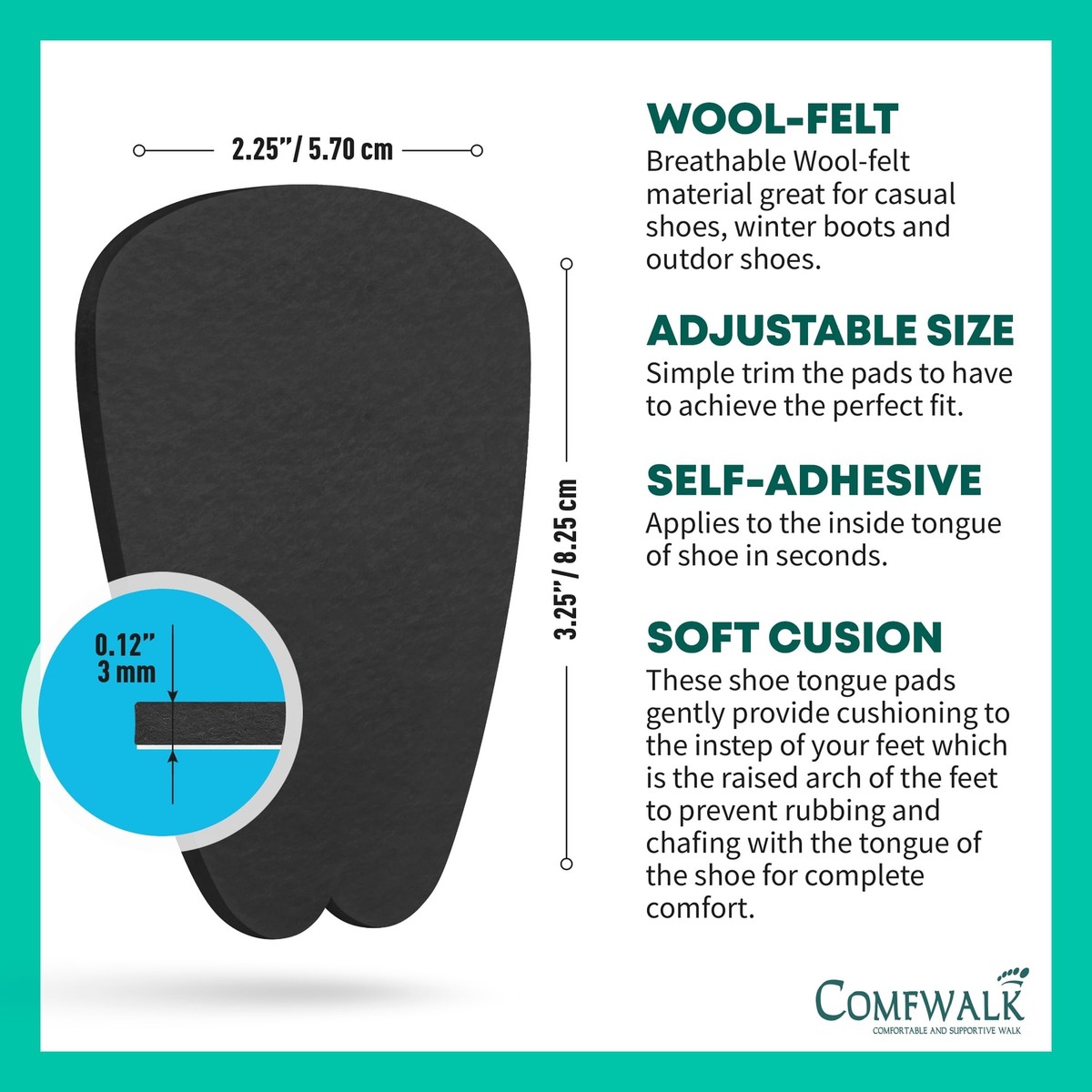 COMFWALK Felt Tongue Pads for Shoes Soft Self-Adhesive Shoe