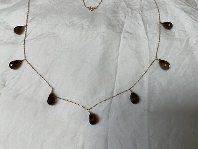 Rauchquarz 14 K massiv Gelbgold Halskette Tropfen 3,09gr Facetten 