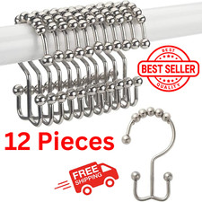 12 Pack Metal Shower Curtain HOOKS RINGS Double Glide Roller Set for Bathroom