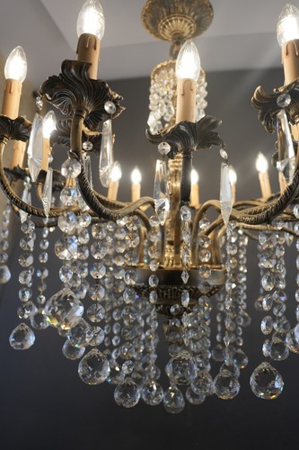 Vintage Viennese Crystal & Brass twenty Lights Austria Huge Chandelier Fixture - Picture 9 of 12