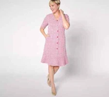 NEW Isaac Mizrahi Live! Small Chenille Yarn Knit Tweed Dress in Pink QVC 3099
