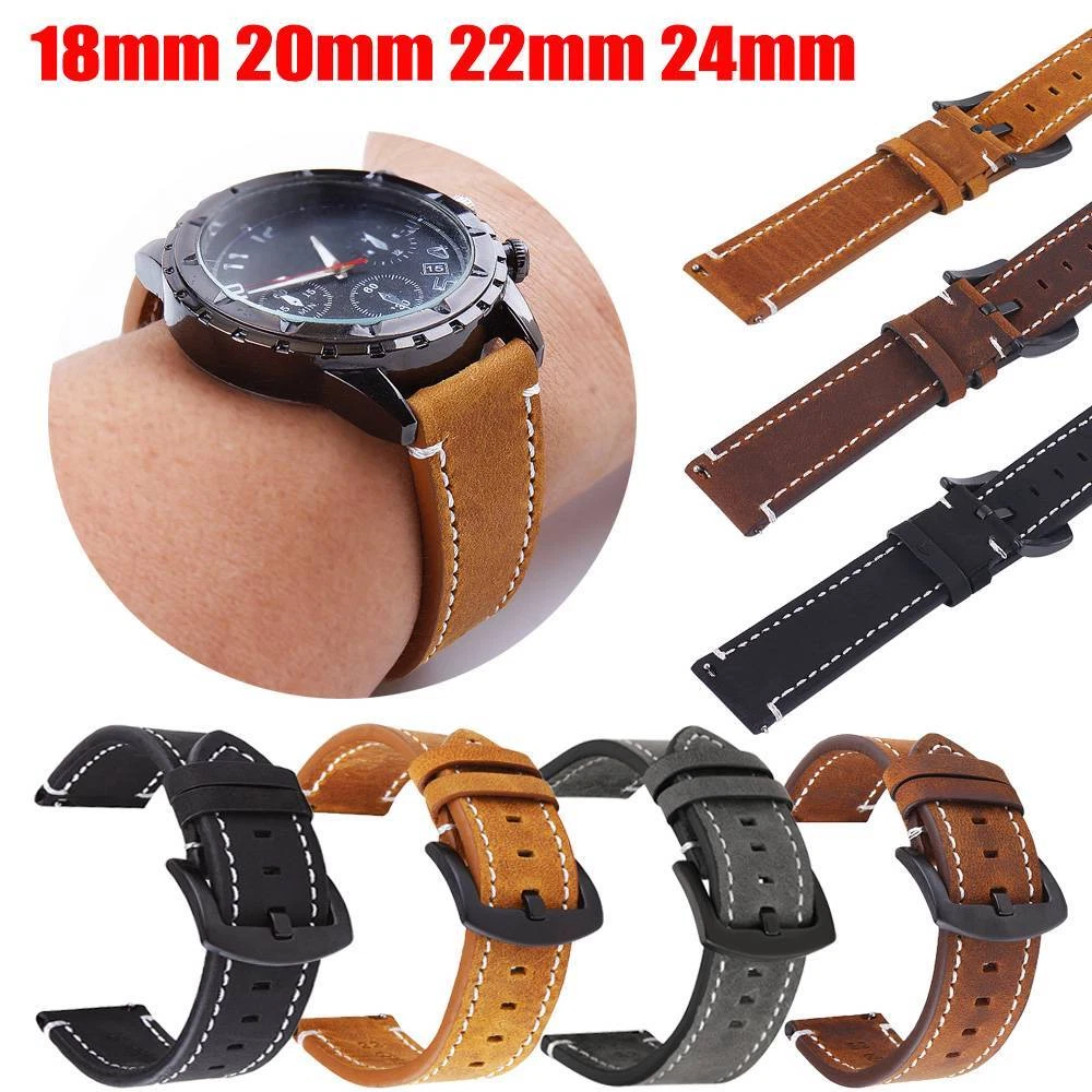 Genuine Leather Watch Strap 18 20 22 24mm Quick Release Replacement Watch band