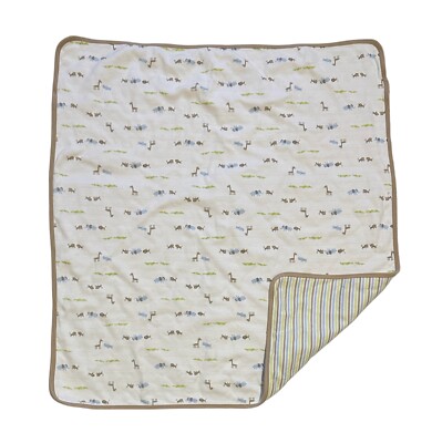 Carters Safari Jungle Animals Blue Brown Green Stripe Baby Blanket Cotton Lovey