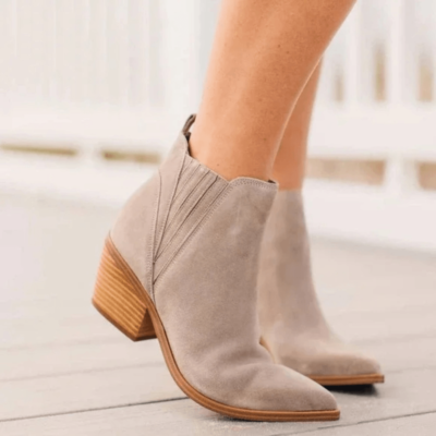 Marc Fisher Teona Light Grey Suede Pointy Toe Ankle Boots Chelsea