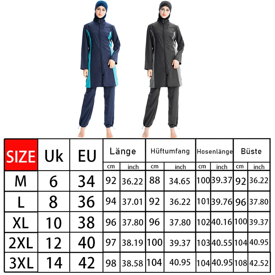 3PCS Modest Damen Bademode Badeanzug Muslim Burkini Strandbekleidung Islamisch - Bild 4 von 4