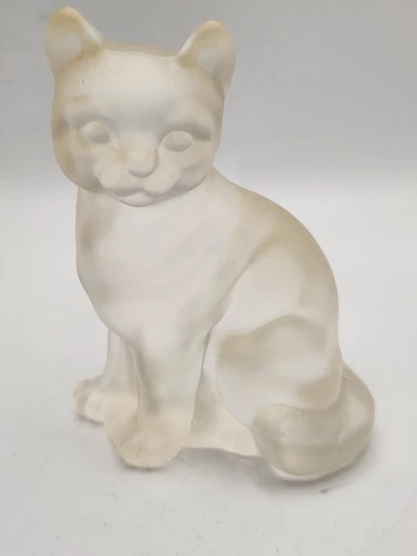 Vintage Fenton Art Glass Frosted Cat Figurine Sitting Kitty 3.75" Statue