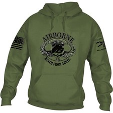 AIRBORNE, Front Print, MILITARY GREEN, Enlisted Ranks graphic hoodie