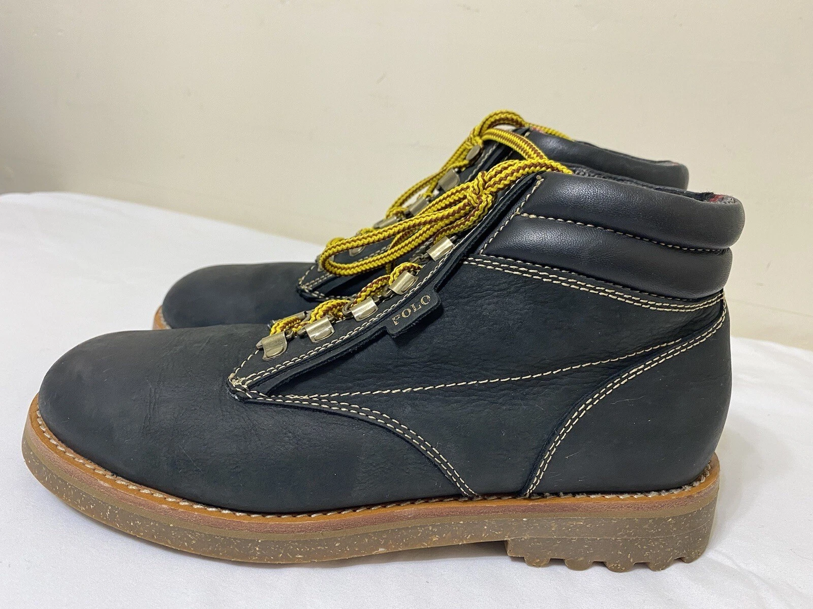 POLO RALPH LAUREN MELTHAM BLACK CLASSIC LEATHER BOOTS FLANNEL LINING MEN’S 9D