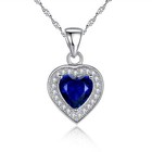 Heart Pendant Necklace Gift For Women 925 Sterling Silver Simulate Blue Sapphire