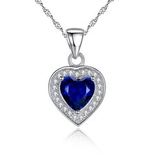 Collar colgante corazón zafiro azul simulado plata de ley 925 regalo para mujer