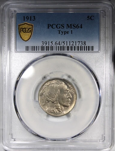 1913 Type 1 Buffalo Nickel PCGS MS64 First Year Type Coin 5C