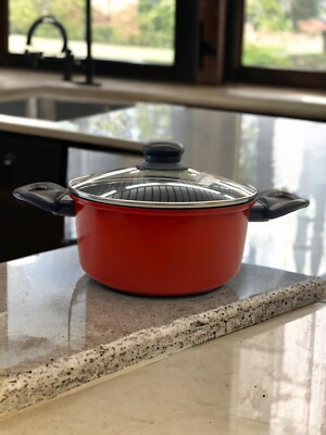 Kochtopf mit Glasdeckel Topf Suppentopf Carbonstahl-Kochtopf mit Deckel 20cm Rot
