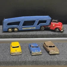 VTG SSS Tin GMC Car Carrier Auto Transport Truck Japan Metal COE w/ 3 Cars