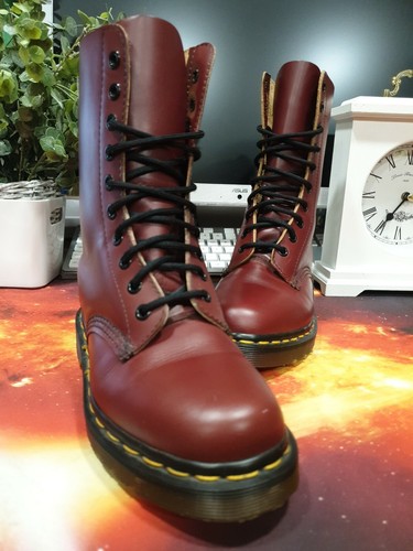 Cherry Red Leather 10 Eye Boots Size UK 