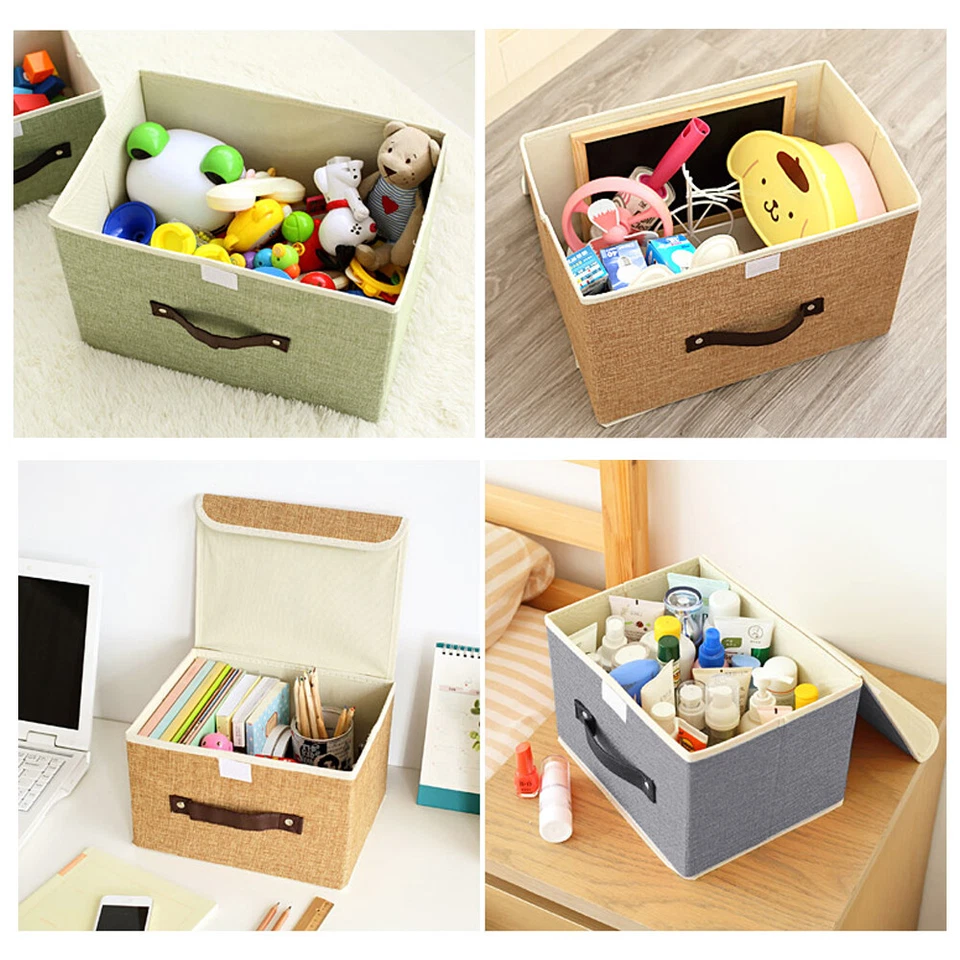 2/4/6Pcs Large & Small Fabric Storage Boxes Home Basket Container with Flip Lids - Image 4 of 4