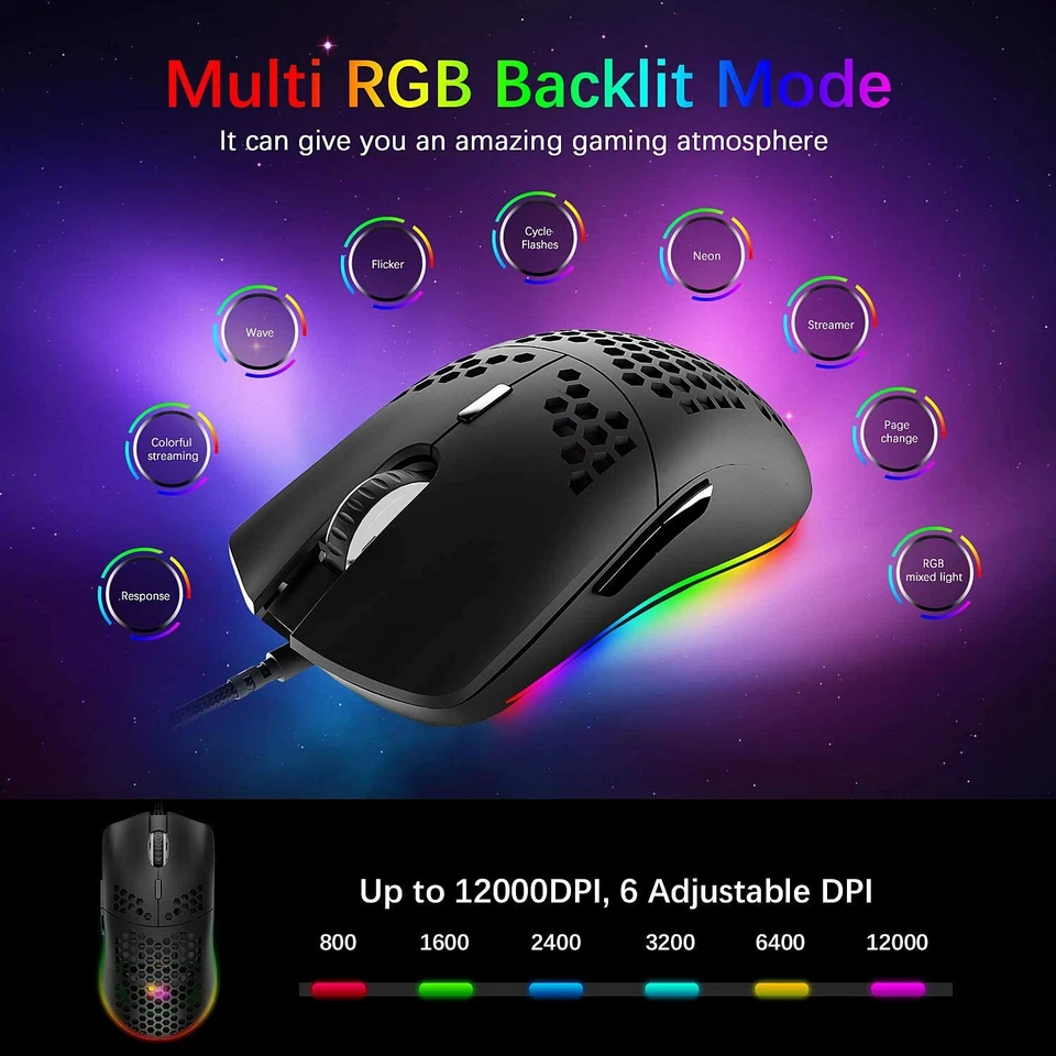 ZIYOULANG M1 65G Lightweight Wired Gaming Mouse RGB Programmable For PC PS4 Xbox - Image 3 of 4