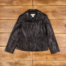 Vintage Jones New York Leather Jacket M Black Womens Zip