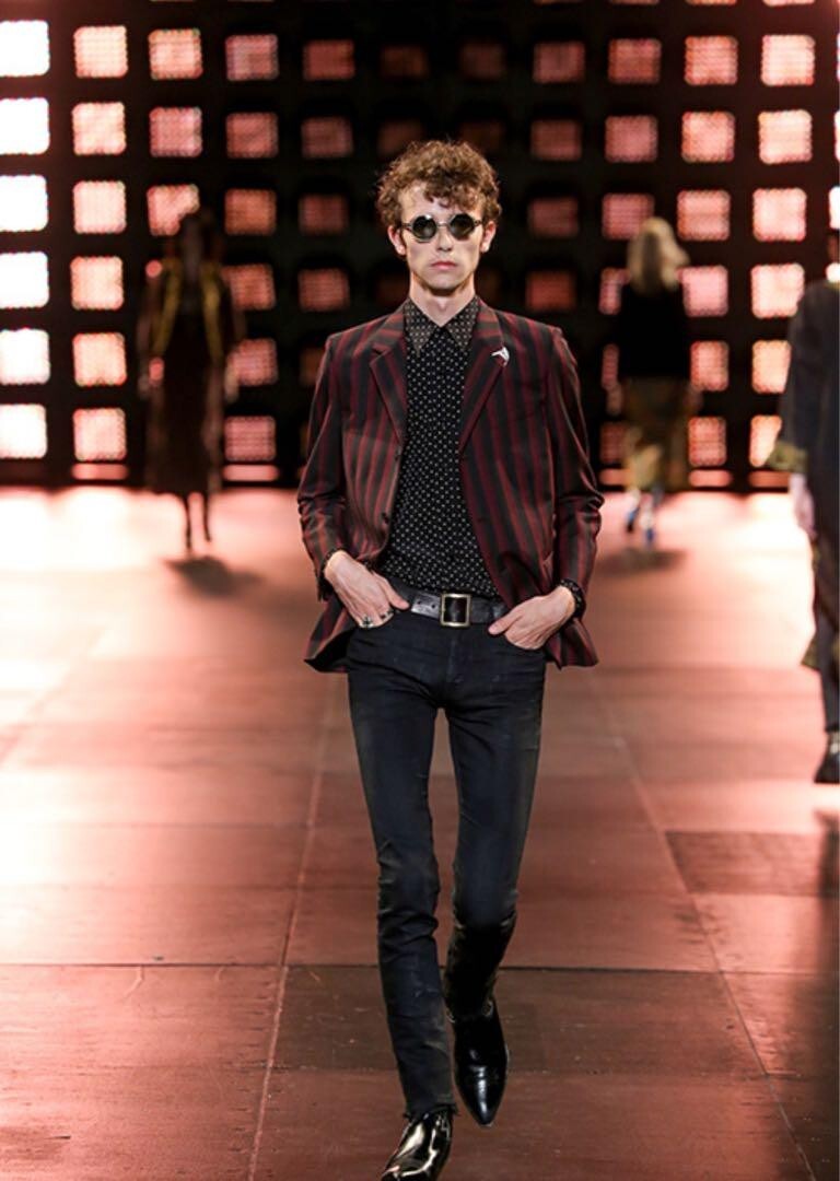 Giacca Saint Laurent Paris 15SS lana mohair modello righe taglia 48 rosso nero JP